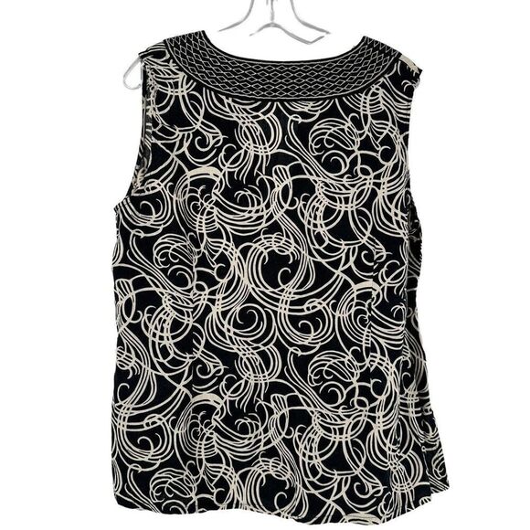 Saint Tropez West Linen Top Womens Size 1X Black Sleeveless V Neck Embroidered - Picture 2 of 6